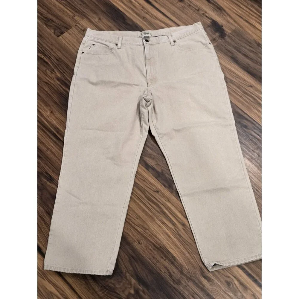 L.L.Bean Tan Flannel Lined Jeans Mens 42x29 Khaki Classic Fit Workwear Outdoor